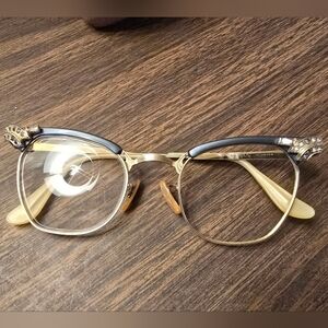 Bausch & Lomb Vintage Cat Eye Gold and Black Eyeglass Frames